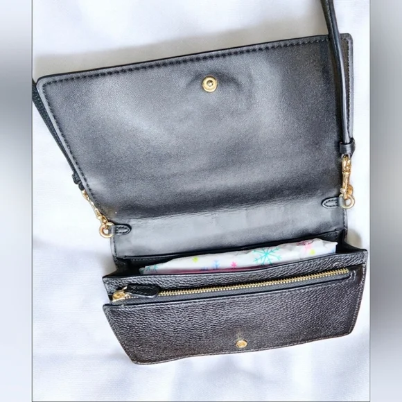 Coach Anna Foldover Leather Clutch Crossbody Bag In Black - Picture 5 of 11